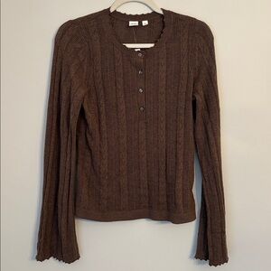 GAP Brown Open-Knit Pointelle Long Sleeve Henley